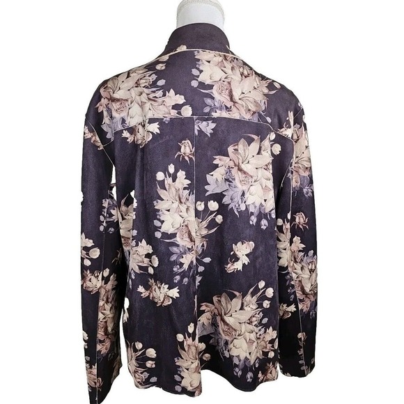 Chico's~Woman Size 4(1X)~Purple/Beige Floral Print Blazer Jacket Zip-Up Unlined - Picture 8 of 9